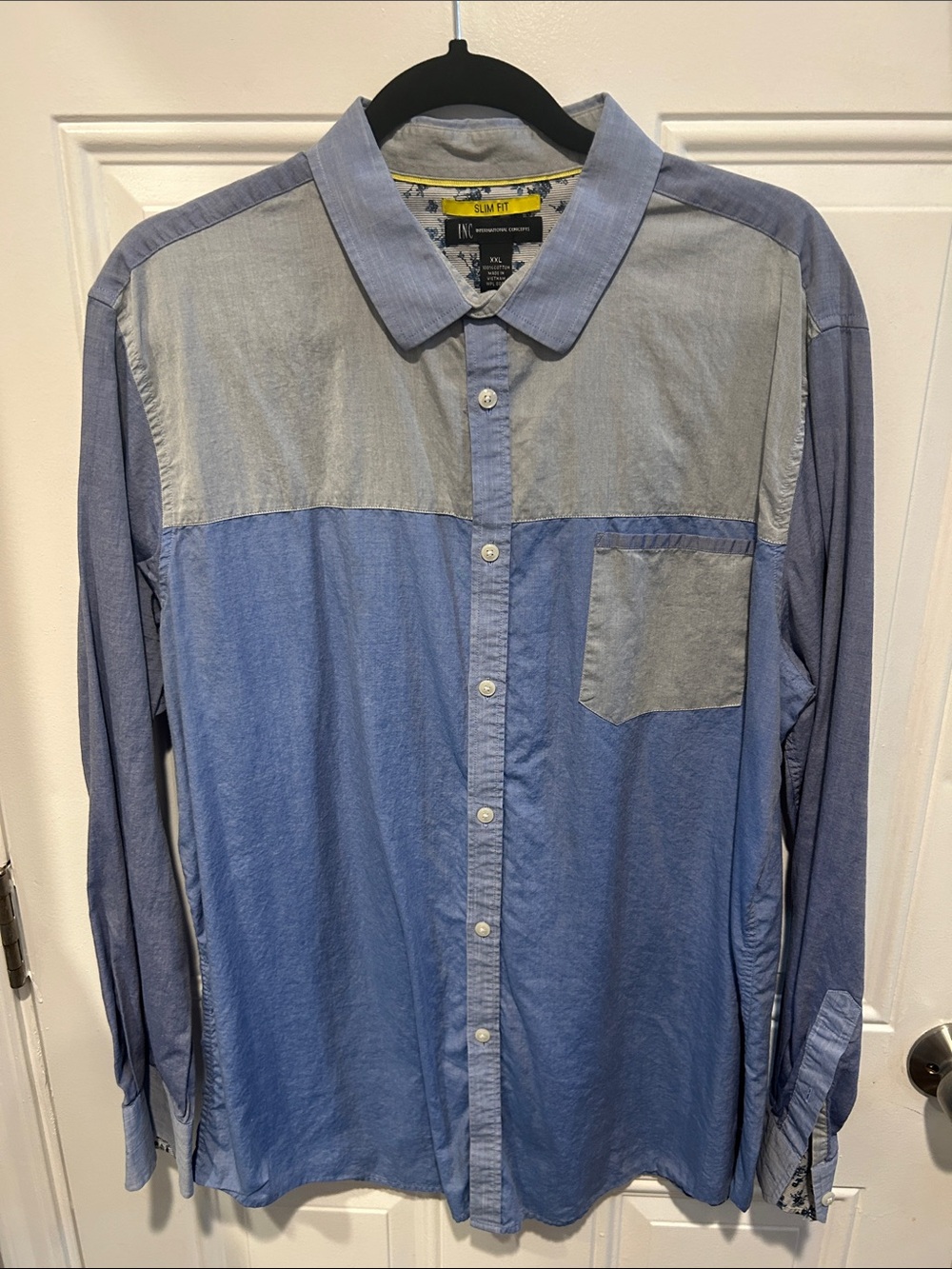INC International Concepts Two-Tone Blue Casual Button-Down Shirt